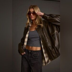 12th Tribe Women's Brown Leather Jacket